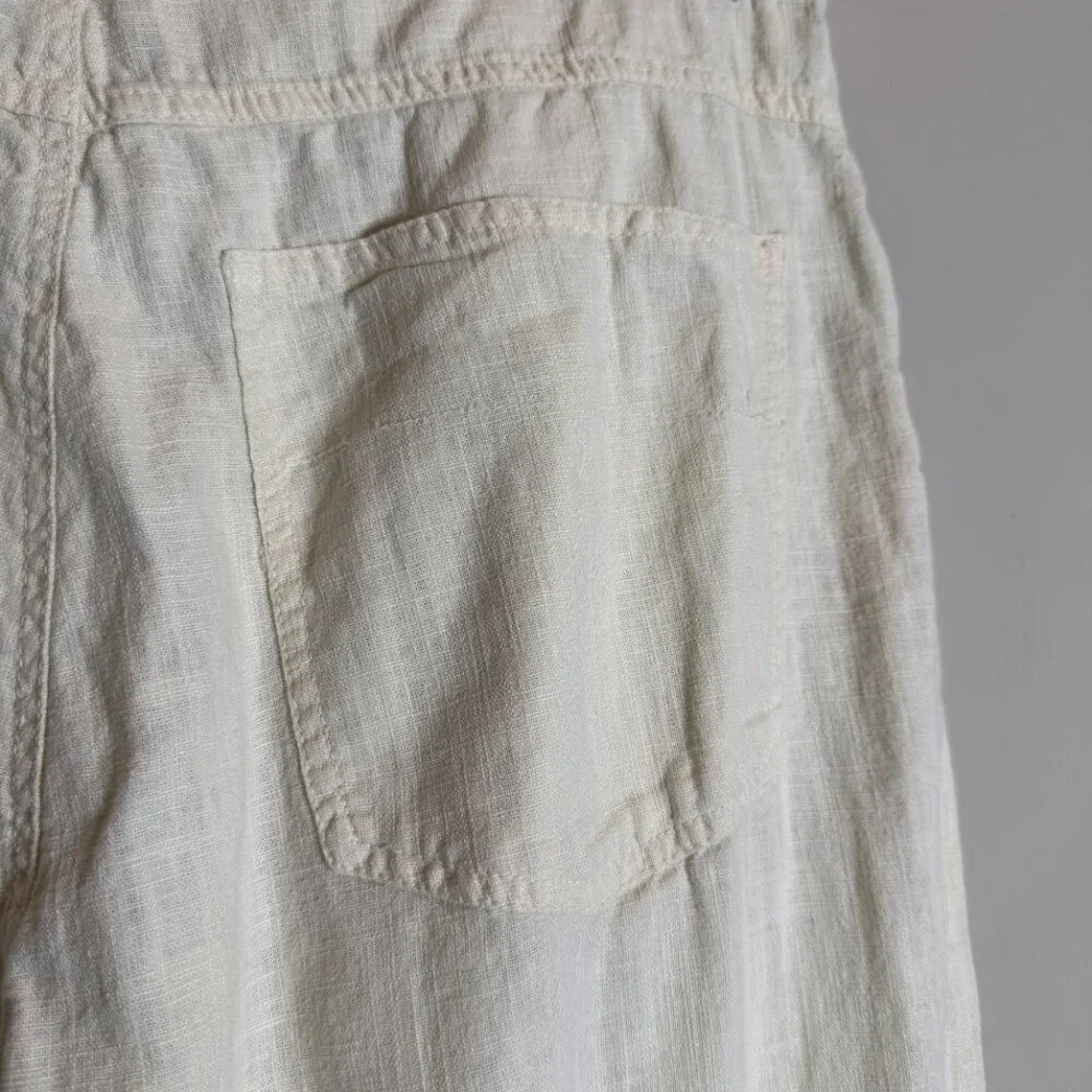 Zara Linen Straight Leg Pants Womens 31 Ivory Lagenlook Minimalist Beach Coastal